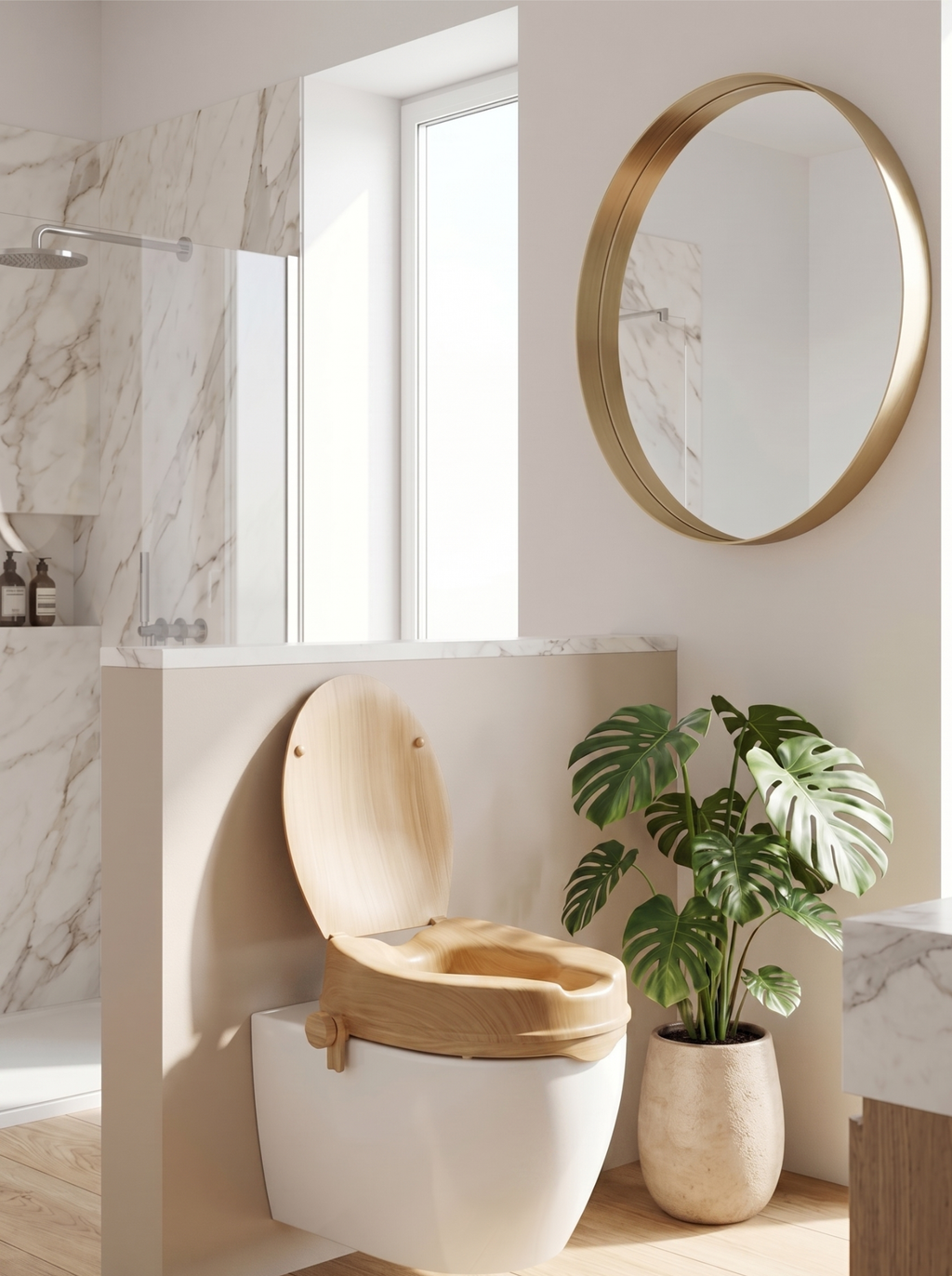 Réhausseur de Toilette Confortys™ - Effet Bois +12cm avec Couvercle