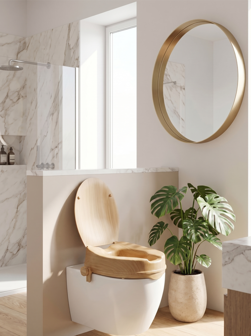 Réhausseur de Toilette Confortys™ - Effet Bois +12cm avec Couvercle