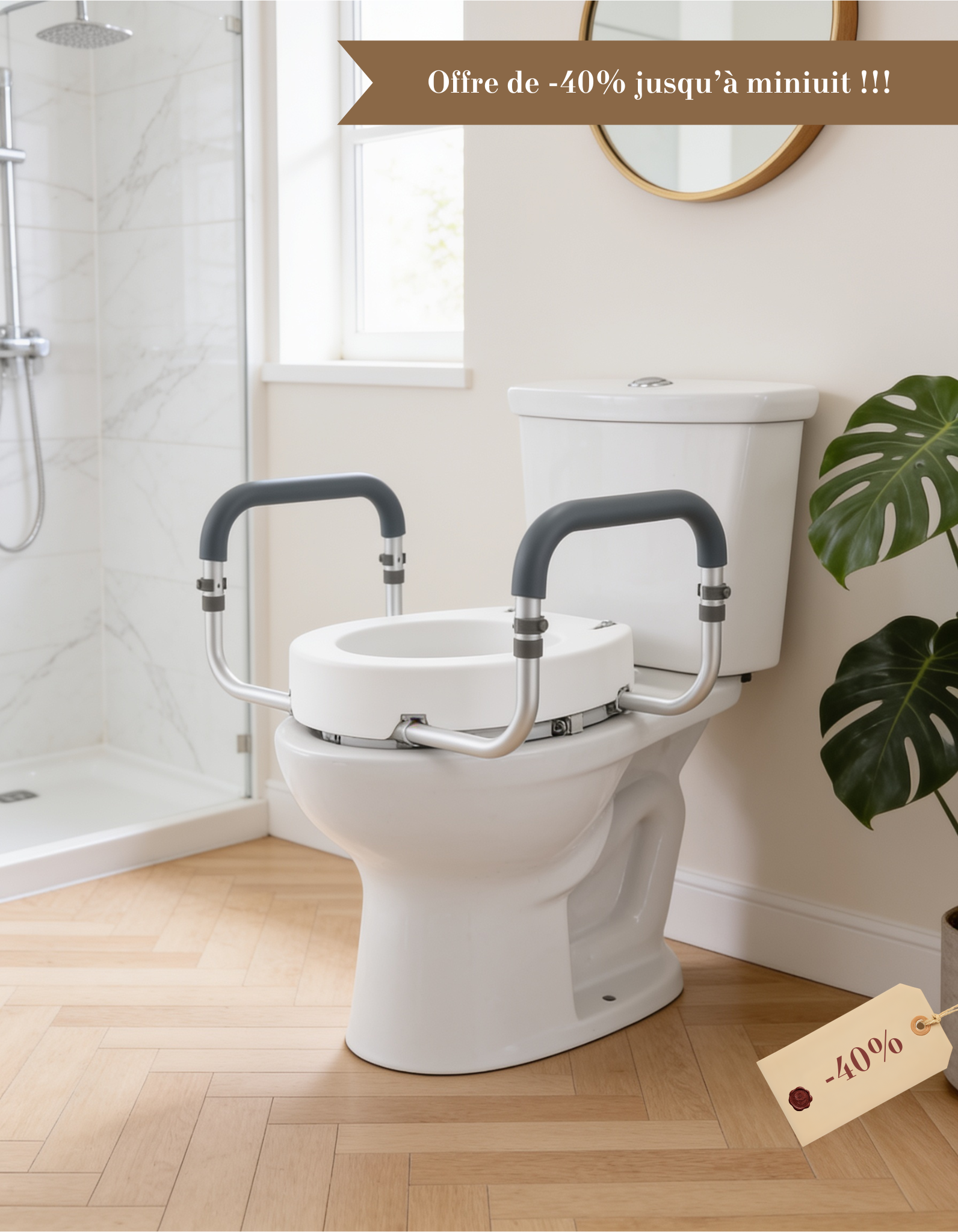 Réhausseur de toilette  +8,9cm de Hauteur | Accoudoirs Aluminium | 136kg